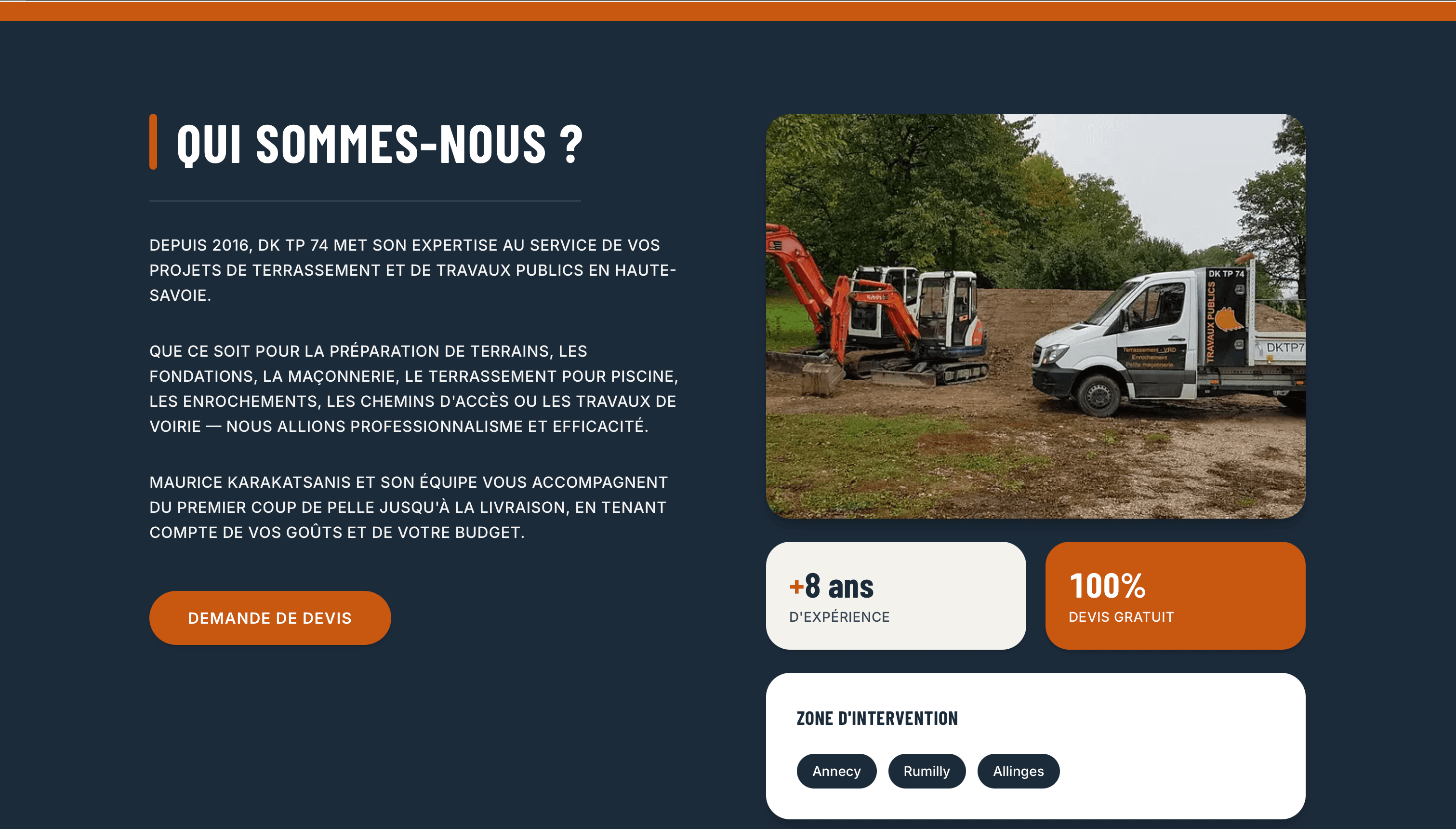 Section présentation ou hero secondaire de la vitrine