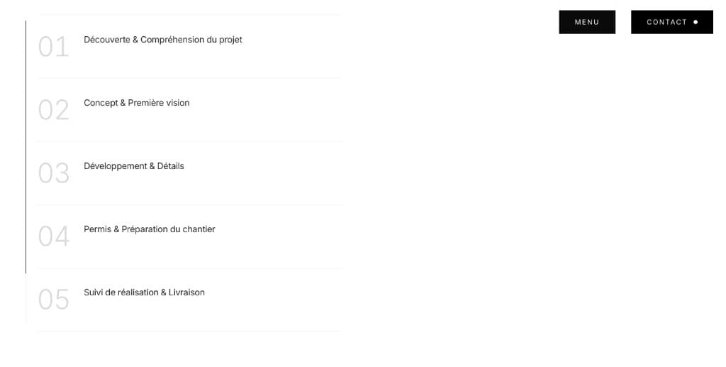 Parcours client en cinq étapes : découverte, concept, développement, permis et livraison