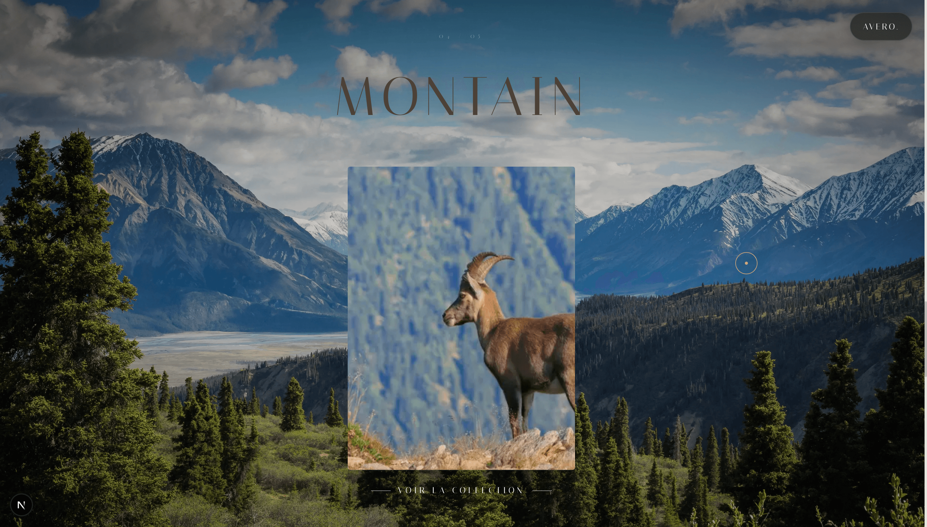 Accueil du portfolio : plein écran photo et navigation minimaliste